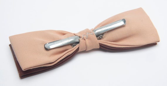 Vintage bow tie ORMOND Clip on 2 tone brown & tan… - image 2