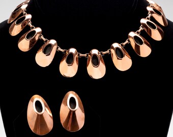 Renoir copper Necklace "Honey Bear"demi-parure necklace, earrings, black anodized & copper links MCM