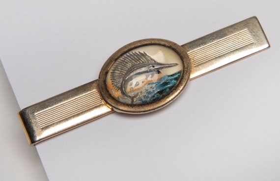 Vintage Tie Bar Clip Jumping Marlin ANSON Intagli… - image 1