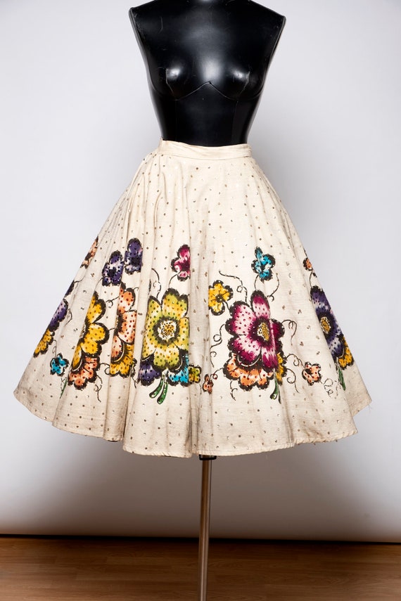 Vintage circle skirt hand painted mexican full cir
