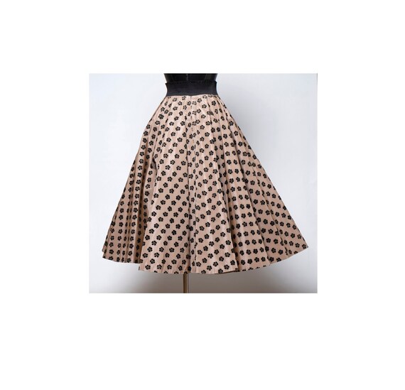 Vintage Taffeta Flocked circle skirt tan taffeta w