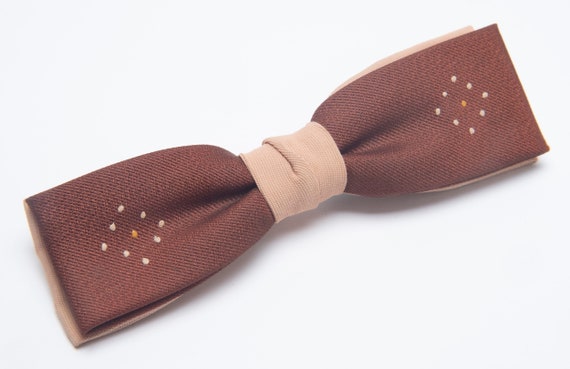 Vintage bow tie ORMOND Clip on 2 tone brown & tan… - image 1