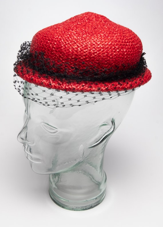 Vintage Hat Ladies Jay Thorpe New York red Raffia… - image 1