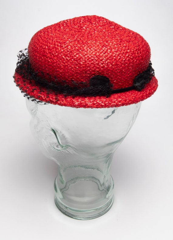 Vintage Hat Ladies Jay Thorpe New York red Raffia… - image 2