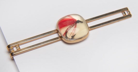 Vintage Tie Clip - Fishing Fly - Red and Black on… - image 2