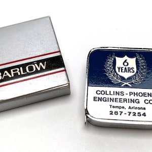 Vintage Metal Tape Measure BARLOW Collins PHX engineering corp Advertising pocket metal tape measure 1960s