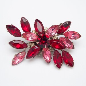 Pin brooch Beau Jewels Vintage  Red & Pink rhinestone floral spray pin Rhinestone Brooch - Pink Red Pin MCM