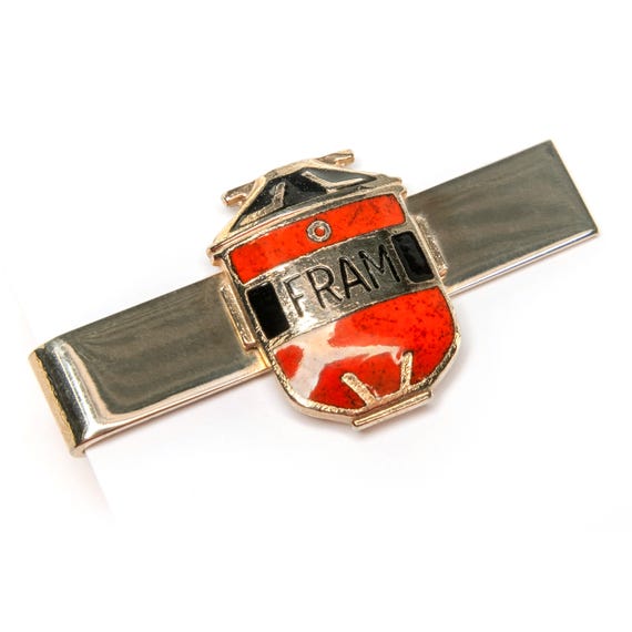 Vintage Fram Oil Filter Tiebar Clip, Red Enamel Advertising