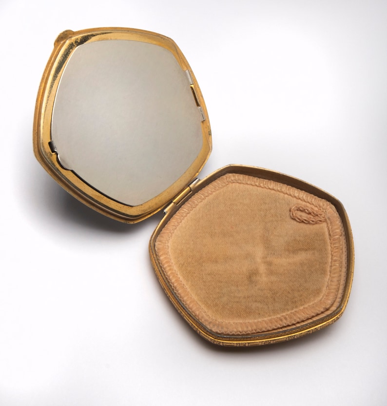 Vintage compact Art Deco enamel Black with gold inlay design powder and blushrouge compact French Ormolu edge 1920s
