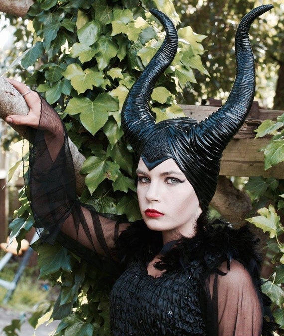 Deluxe Maleficent Black Halloween Horns Headdress Party Etsy