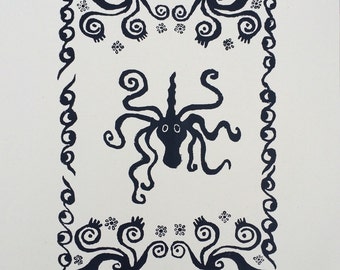 Minoan Octopus Fine Art Print, hand-printed on recycled paper