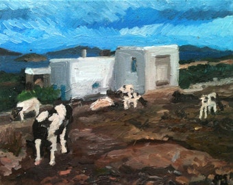 Cows on the Hill, Antiparos 24 cm x 30 cm, oil on canvas