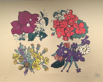 Wreath of Flowers, 52 cm x 71 cm, silkscreen and block-printing ink on recycled paper (240 gm), 2014
