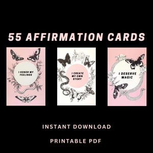 Tarjetas de Manifestación de Autocuidado: Baraja de Afirmaciones Rosa Inspirada en la Naturaleza con Diseño de Serpientes, Polillas y Flores
