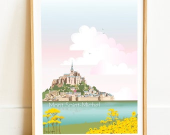 Mont Saint Michel print, art souvenir, Normandie France