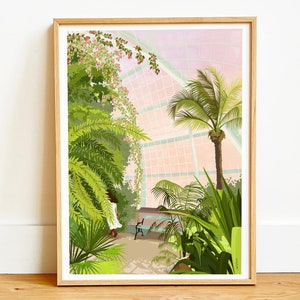 GreenHouse print, botanical print, plants lover illustration, books and plants lover gift