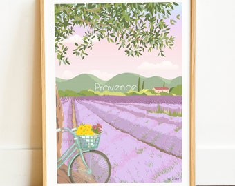 Illustration Provence, champ lavande, souvenir Provence, paysage France