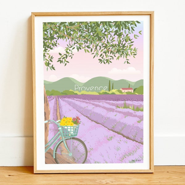 Illustration Provence, champ lavande, souvenir Provence, paysage France
