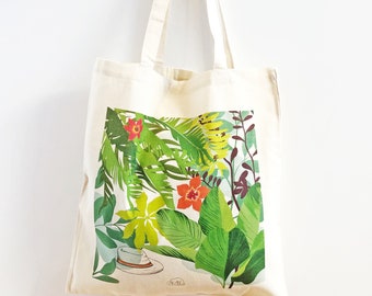 Tropical bag, plant bag, La Sieste  The Nap organic cotton printed tote bag