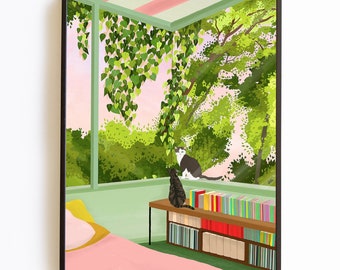 Ilustración El Invitado, cartel de gato, cartel de planta