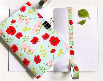 Set Poppies, carnet A5 + washi tape assortis, coquelicot, motif fleuri