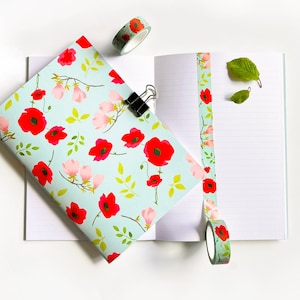 Set Poppies, carnet A5 + washi tape assortis, coquelicot, motif fleuri