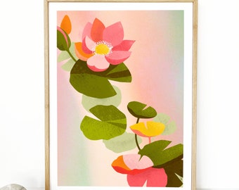 Print Lotus, water lily, zen flower print, botanical illustration, Asian flower