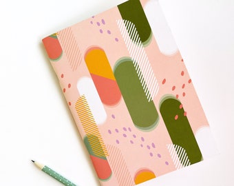 Cute pastel Notebook CONFETTI A5, abstract pattern, recycled paper, 48 pages