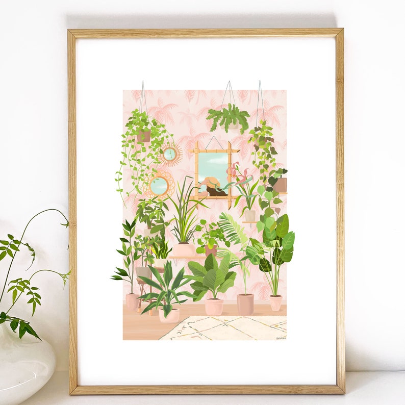 Print In The Mirror, house plant print, botanical illustration, plant lady image 1