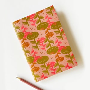 Retro floral Notebook Flora A5, vintage flower pattern, recycled paper, 48 pages image 1