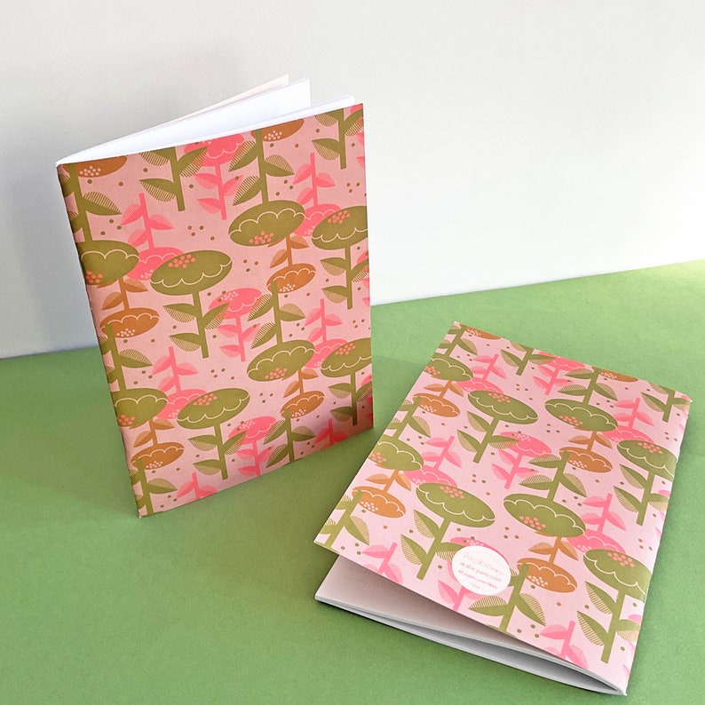 Retro floral Notebook Flora A5, vintage flower pattern, recycled paper, 48 pages image 3