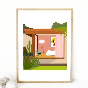 At Home print, house poster, mid century house print, 50s architecture