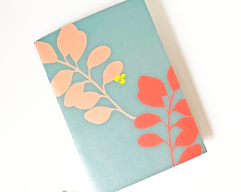 Minimalist Floral Notebook AUBE A5, foliage pattern, recycled paper, 48 pages