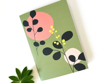 Floral Notebook HERBIER A5, floral minimalist pattern, recycled paper, 48 pages