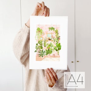 Print In The Mirror, house plant print, botanical illustration, plant lady 29,7 x 21 (A4) cm