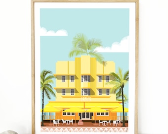 Cartel del Leslie Hotel Miami, cartel vintage Art Déco de Miami