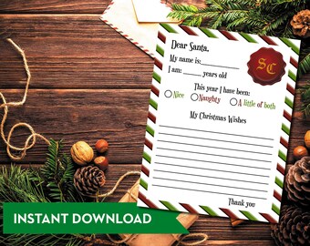 Dear Santa Letter, Printable, 8.5x11, PNG, PDF, JPEG