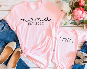 Mama and Mini Est Iron On Decal, Mother's Day HTV Decal, Mama Mini Shirt, Sweatshirt, Choose Color And Font