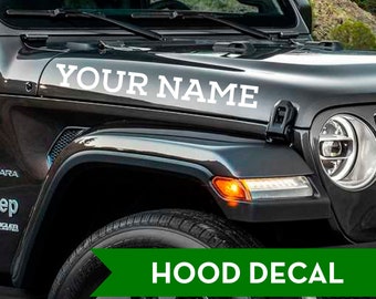 Jeep Wrangler Hood Decal, (Set of 2), Choose Color and Text, Fully Customized