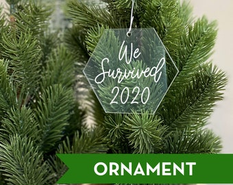We Survived 2020 Christmas Acrylic Hexagon Ornament 3in | Choose Your Color
