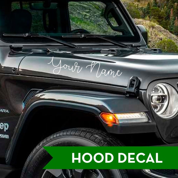 Jeep Wrangler Cursive Hood Decal, (Set of 2), Choose Color and Text, Fully Customized