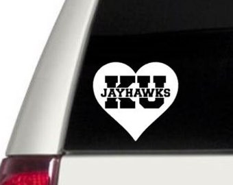 Heart KU Jayhawks Vinyl Decal, Phone Decal, Laptop Decal, Car Decal, Choose Color And Size