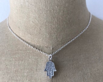 Silver CZ Hamsa Charm Necklace