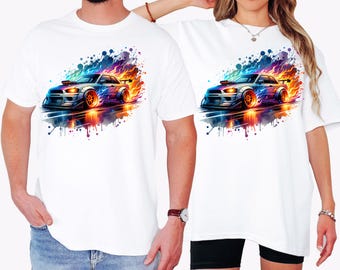 Subaru Neon Drift Car Shirt – Colorful Racing Car Tee – JDM Street Racer T-Shirt – Car Enthusiast Gift – Drift Art Automotive Apparel