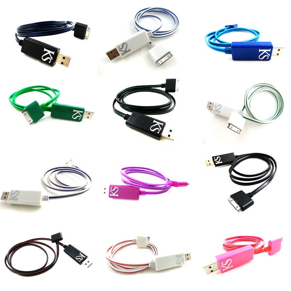 iPhone 4 / 4S Light Up Glow Visible Current Flow Data Sync Charging Cable Micro USB Phone Charger - Blue,Green,Red,Pink,Purple