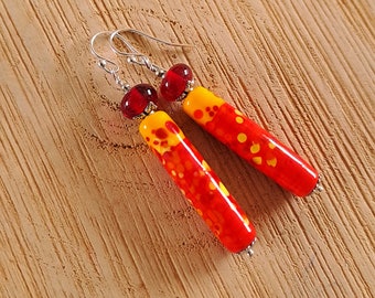Summer - Long yellow red glass earrings, summer murano glass earrings, energy glass earrings