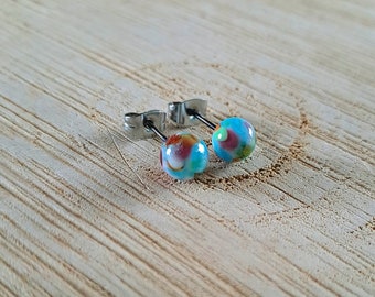 Garden, earrings multicolored glass chips, ear nails mix minimalist colors