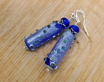 Cosmos - Iridescent midnight blue glass earrings, Murano Pearl Glass earrings, Iridescent Midnight Blue Glass Beads