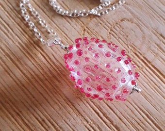 Oursins - Collier en verre et argent *oursin* rose framboise, pendentif verre murano rose, pendentif oursin rose transparence