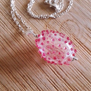 Sea urchins Raspberry pink glass and silver necklace sea urchin, pink murano glass pendant, transparency pink sea urchin pendant image 1